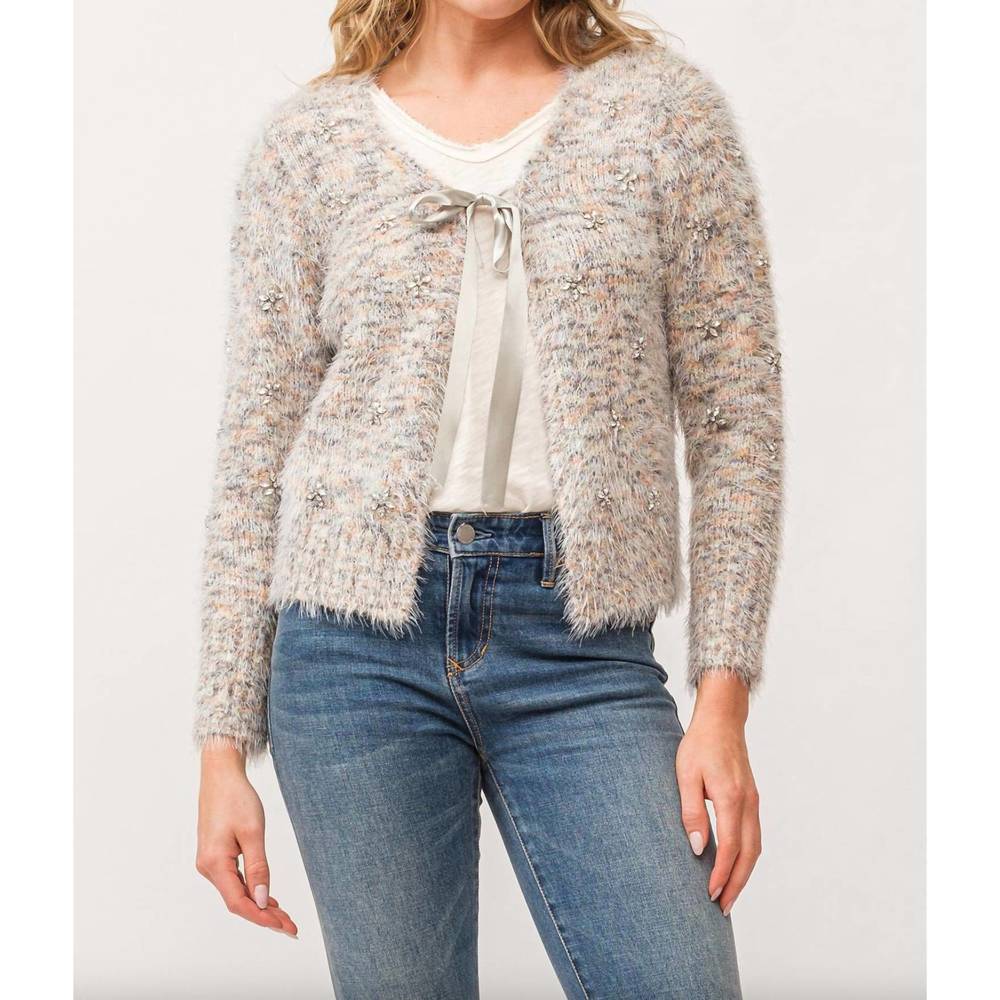 NEW ANOTHER LOVE savoy snowy meadow bow cardigan in multi